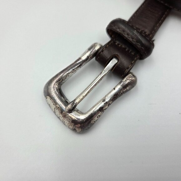 Vintage Brighton Belt Womens 30 Dark Brown Leather Silvertone Beads Western - Picture 3 of 8